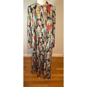 NWT Natori Dynasty Zip Caftan M Korean Hanbok Print Luxury Robe $160 Retail
